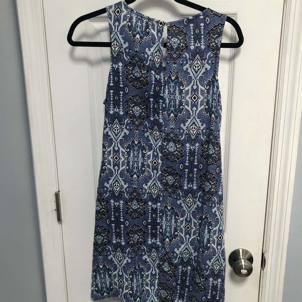 Rachel Zoe 100% linen summer casual blue tribal ikat print tank dress size S - Picture 8 of 11